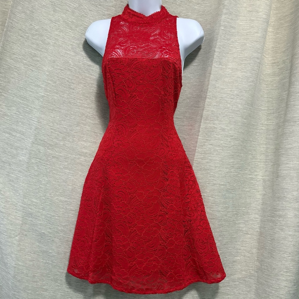 GUESS Red lace fit and flare Dress